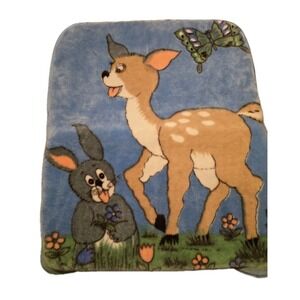 Bambi And Thumper VTG Blanket Fleece Throw Deer Rabbit Plush Blue Rare 47 X 39
